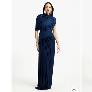 NWT Deme By Gabriella Navy Draped Maxi Dress